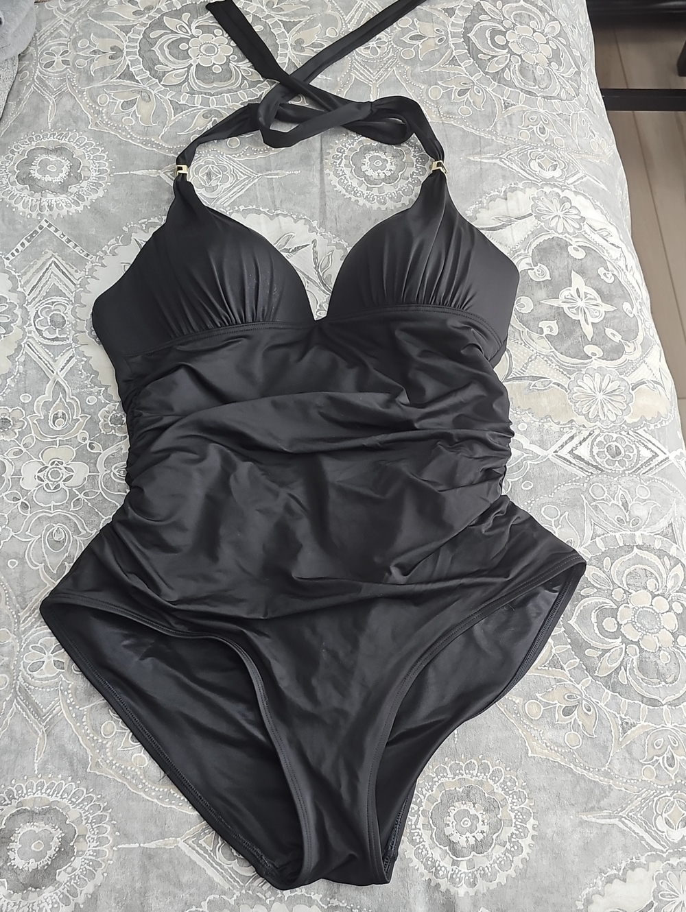 Victoria's Secret Black Halter Ruched One-Piece Swimsuit